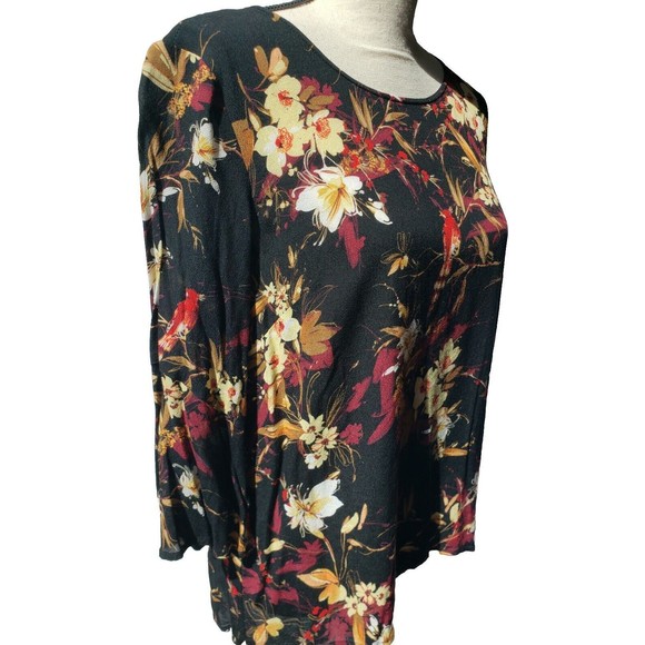 J. Jill Womens Sz S Floral Bird Patterned Rayon Blouse Keyhole Back 3/4 Sleeves - Picture 6 of 10